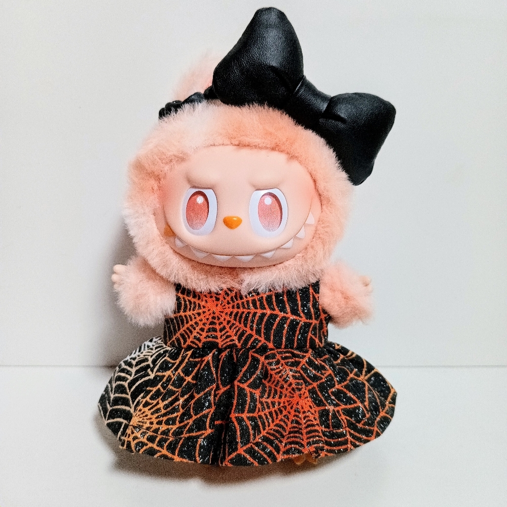 Custom Labubu Spooky Glitter Spiderweb Dress and Bow Made to Fit Labubu